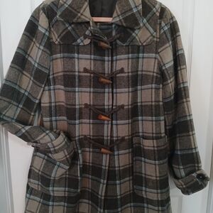 GAP Women's Plaid Pea Coat with Toggle Closure